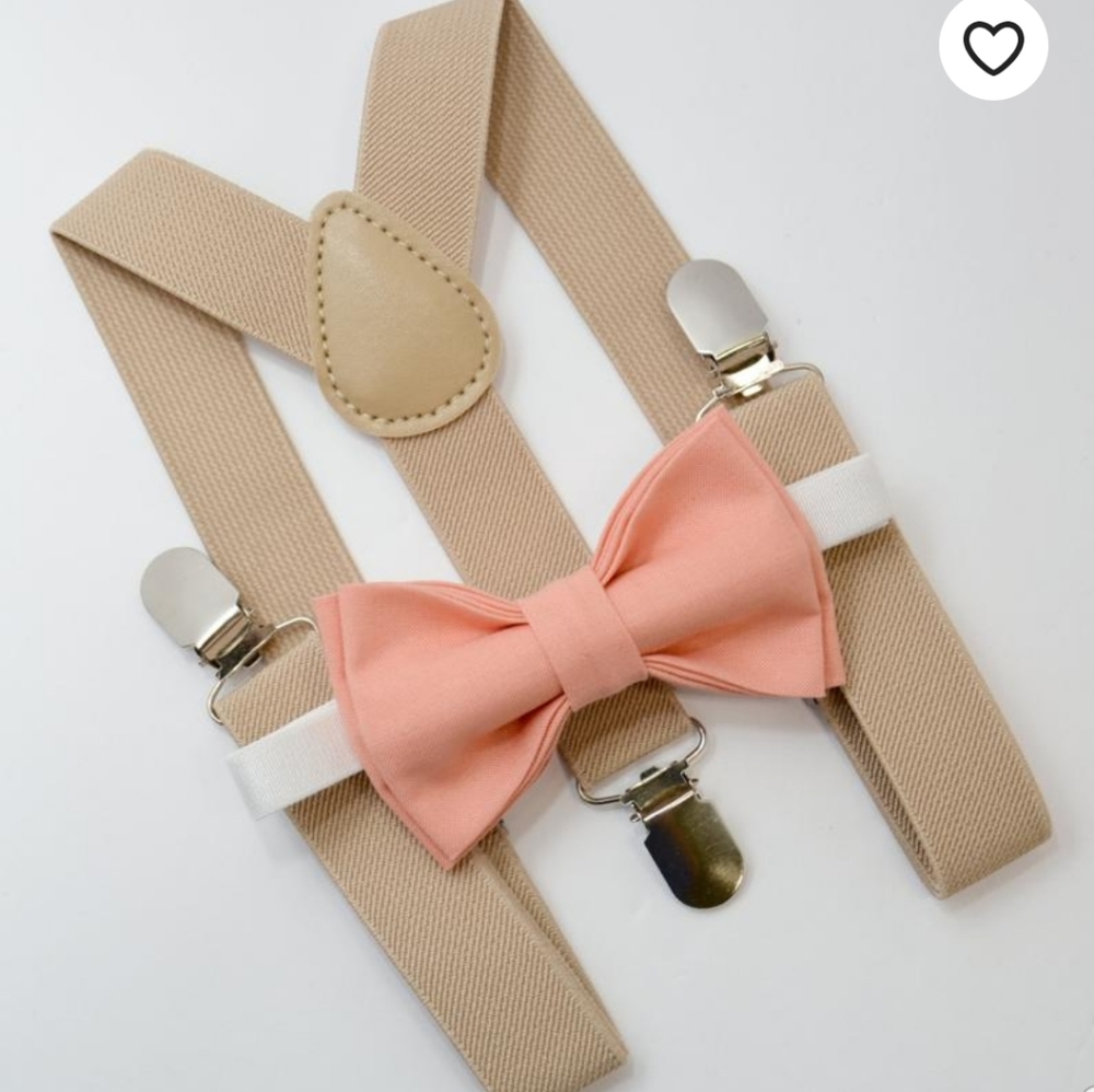 Boys Bow and Suspender Set Khaki/Peach